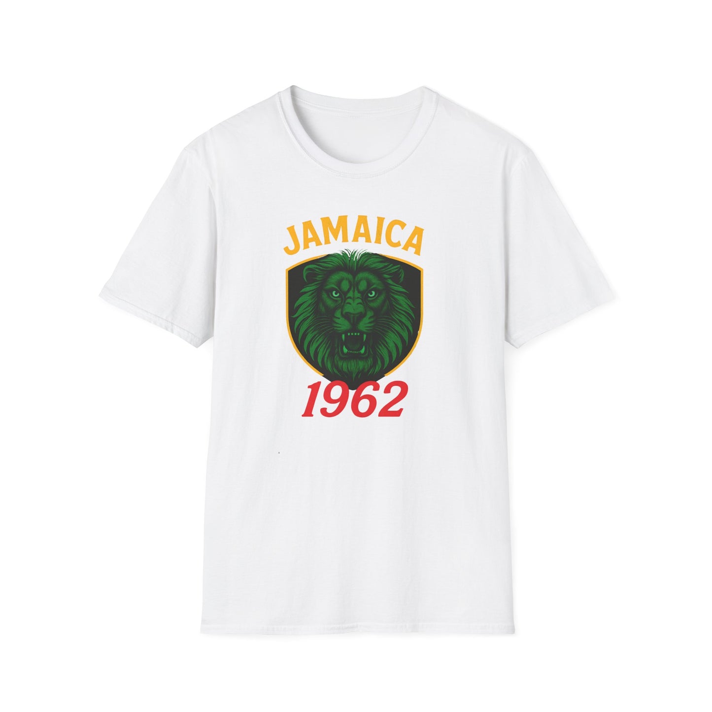 Jamaica Lion Crest T-Shirt | Unisex Softstyle Tee, Cool Graphic Shirt, Jamaica Pride Apparel, Vintage Style, 1962 Celebration
