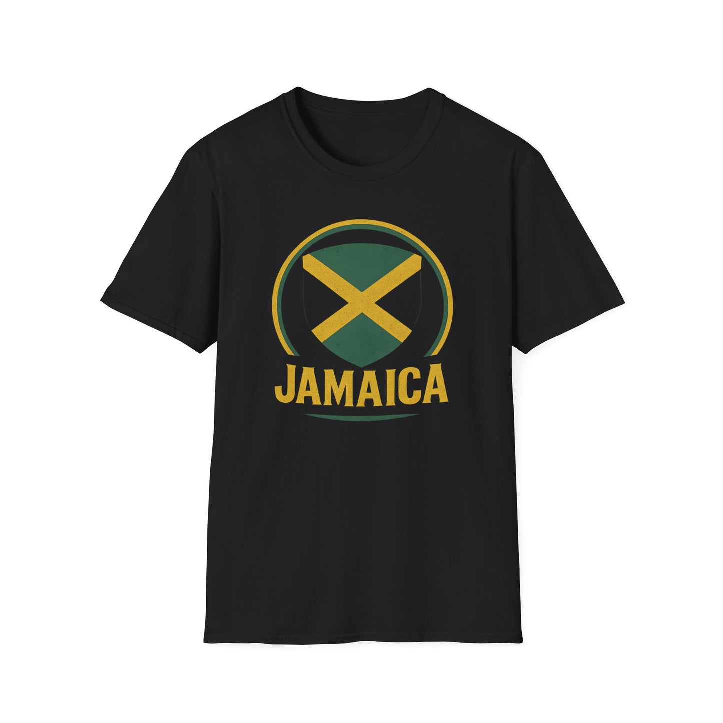 Jamaica Crest Flag -  T-Shirt for Travel Lovers, Unisex Softstyle Tee, Vacation Apparel, Caribbean Pride Shirt, Summer Holiday Gift