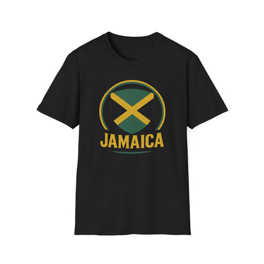 Jamaica Crest Flag -  T-Shirt for Travel Lovers, Unisex Softstyle Tee, Vacation Apparel, Caribbean Pride Shirt, Summer Holiday Gift