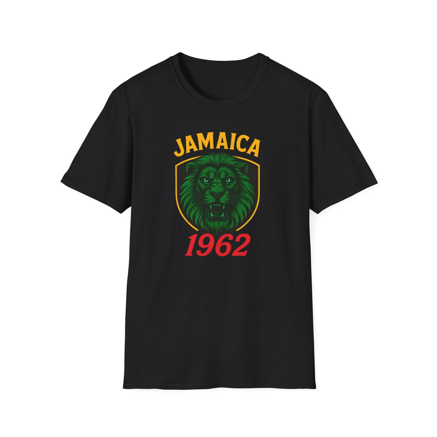 Jamaica Lion Crest T-Shirt | Unisex Softstyle Tee, Cool Graphic Shirt, Jamaica Pride Apparel, Vintage Style, 1962 Celebration