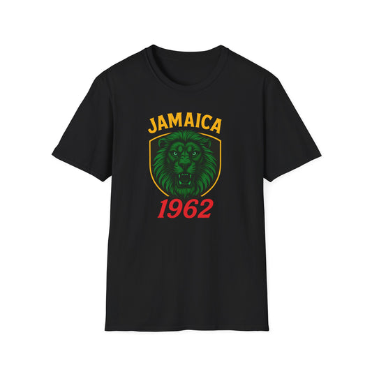 Jamaica Lion Crest T-Shirt | Unisex Softstyle Tee, Cool Graphic Shirt, Jamaica Pride Apparel, Vintage Style, 1962 Celebration